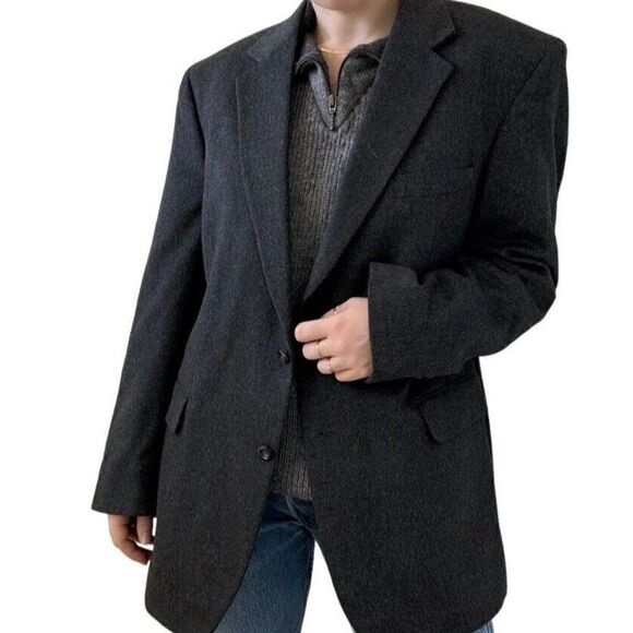 Jose Bank Mens Charcoal Grey Cashmere Dark Academia Blazer Sport Coat 44R - Picture 2 of 10